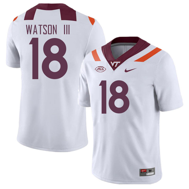 Men #18 William Watson III Virginia Tech Hokies College Football Jerseys Stitched Sale-White
